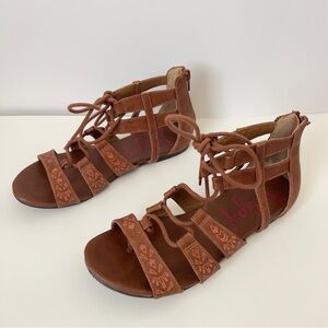 Jellypop Indigo Brown Tan Lace-Up Strappy Sandals Women’s Size 7